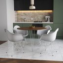 Ver imagem 1 de Mesa Jantar Redonda 110cm Amêndoa Clips 3 Pés com 4 Poltronas Brancas Ferro Branco Marrom