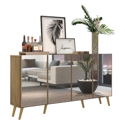 Aparador Buffet 4 portas com Espelho Retrô Vegas Multimóveis V3559 Rustic/Natural