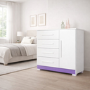 Ver imagem 1 de Cômoda para Quarto Sapateira Malibú 4 Gavetas Porta e Prateleira Interna - JM3 Móveis:Branco/Lilas