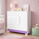 Ver imagem 2 de Cômoda para Quarto Sapateira Malibú 4 Gavetas Porta e Prateleira Interna - JM3 Móveis:Branco/Lilas