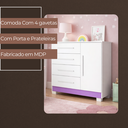 Ver imagem 3 de Cômoda para Quarto Sapateira Malibú 4 Gavetas Porta e Prateleira Interna - JM3 Móveis:Branco/Lilas