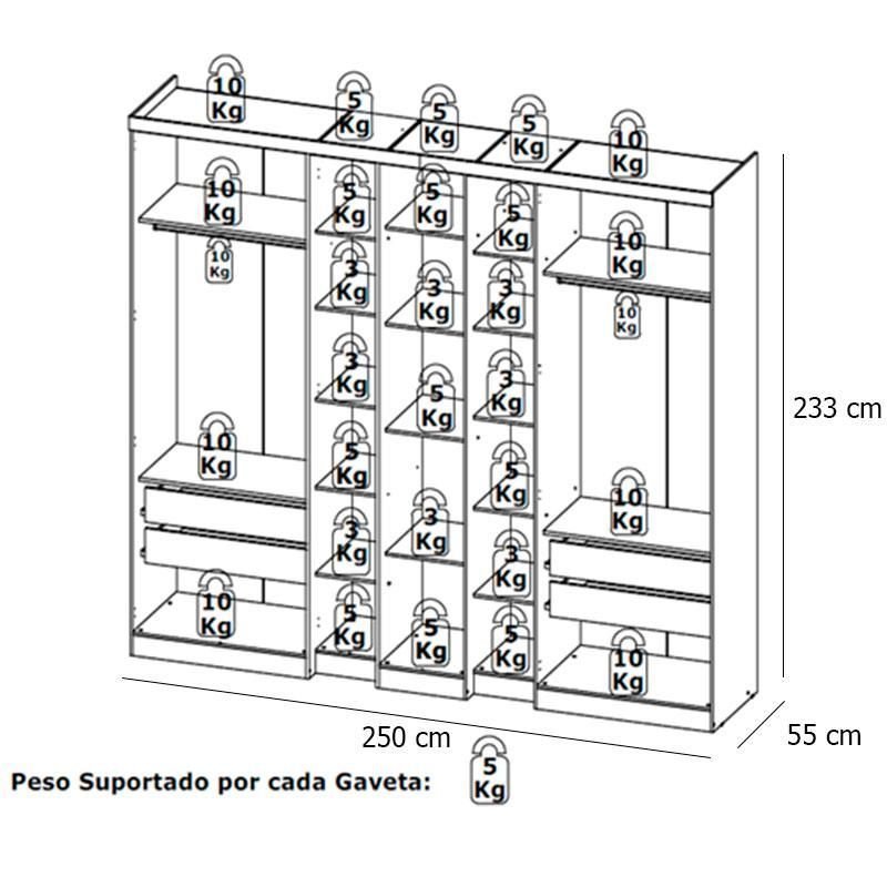 Guarda Roupa Casal Selecto Glass 7 Portas Preto Capuccino