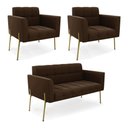 Ver imagem 1 de Sofá Namoradeira e 2 Poltronas Pé de Ferro Dourado Elisa Suede D03 - D’Rossi