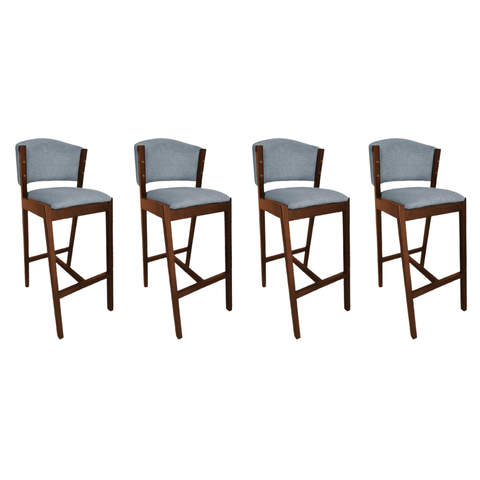 Kit 4 Banquetas Altas de Madeira Maciça Ana em Linho Premium Cor do Assento: Cinza Linho