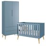 Jogo de Quarto Infantil Theo Guarda Roupa 2 Portas e Berço Azul Fosco com Pés Madeira Natural - Rell - 1