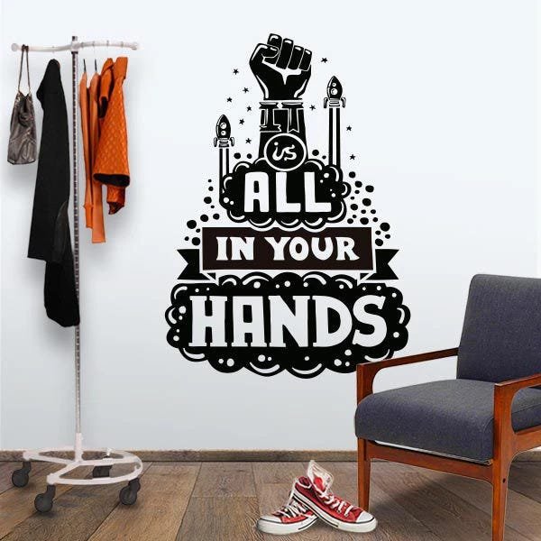 ADESIVO DE PAREDE - FRASE: ALL YOUR HANDS - Prata - 75X105 - 1