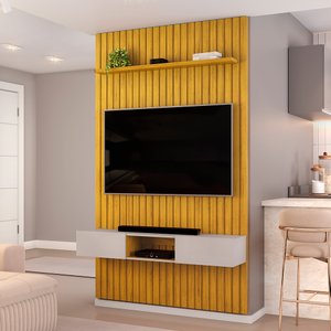 Painel para Tv até 60 Polegadas com Bancada Suspensa 02 Portas Trento 1.4 Cedro Ripado Bali Dj Móvei