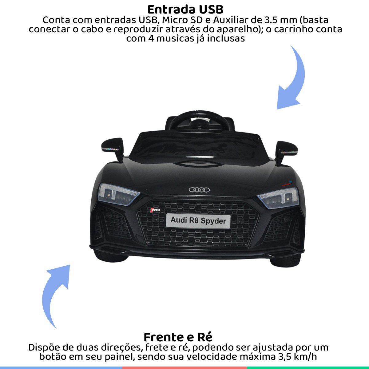 Mini Carro Elétrico Infantil Criança 12V Audi R8 Spyder Controle