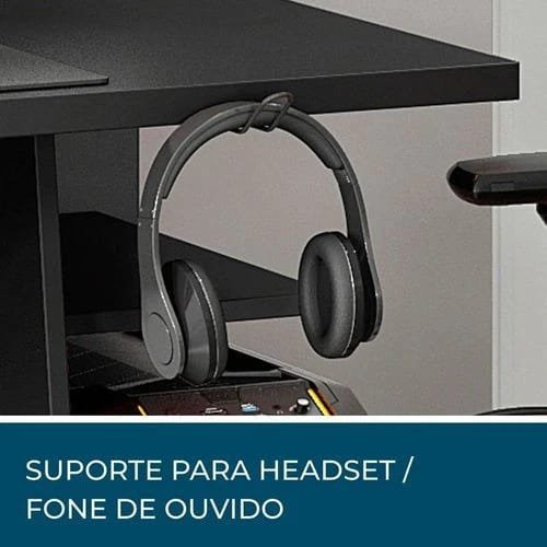 Mesa Gamer 4 Prateleiras e Suporte para Headset/Fone de Ouvido Notável - Preto/Vermelho - 3