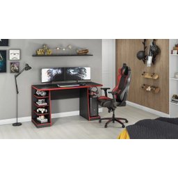Mesa Gamer 4 Prateleiras e Suporte para Headset/fone de Ouvido Notável - Preto/vermelho - 5