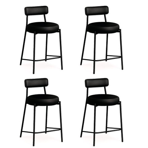 Banqueta de Cozinha Baixa com Encosto Industrial em Aço Kit 4 Londres Pu D03 - D’Rossi