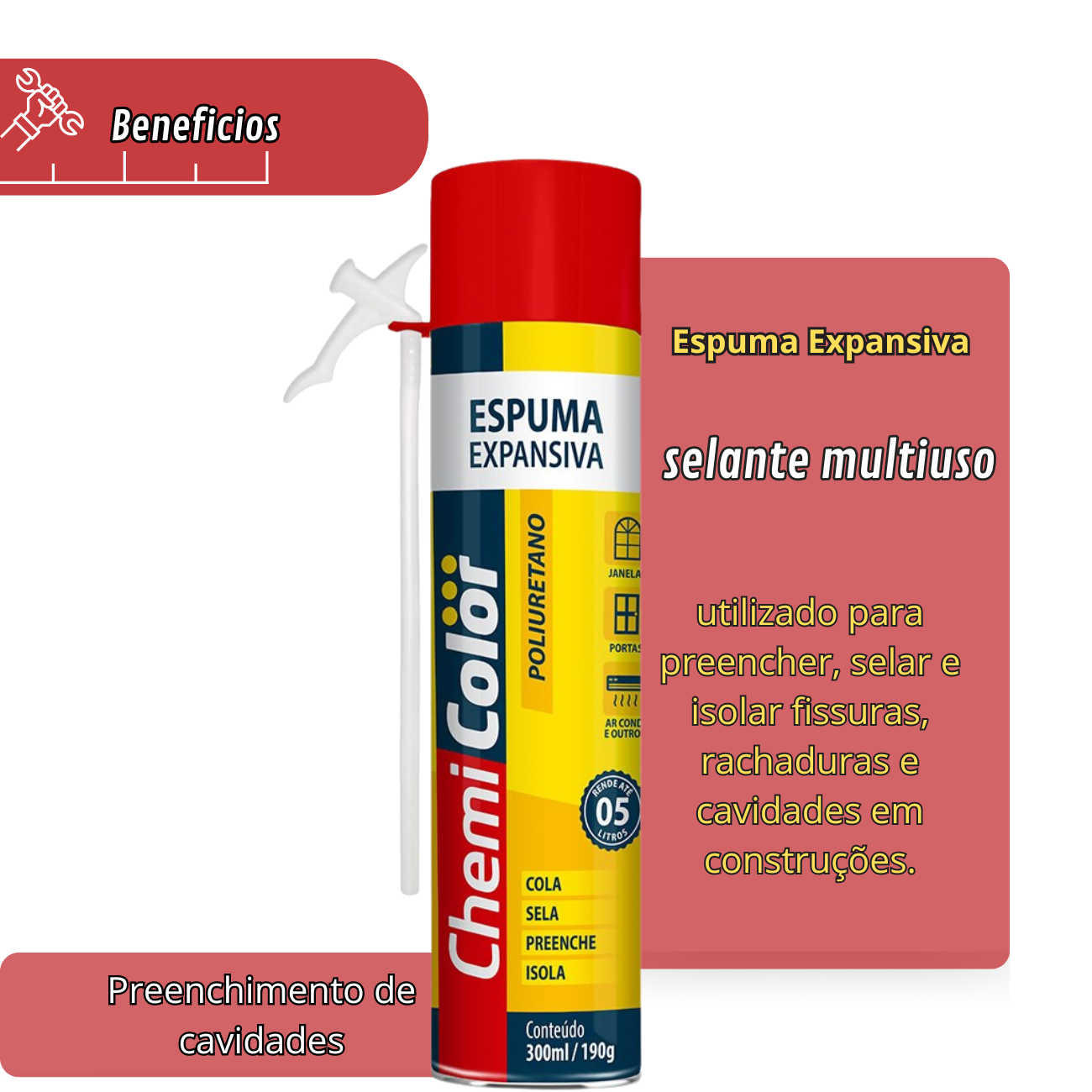 Spray de Espuma Expansiva de Poliuretano 300 Ml Chemicolor - 2