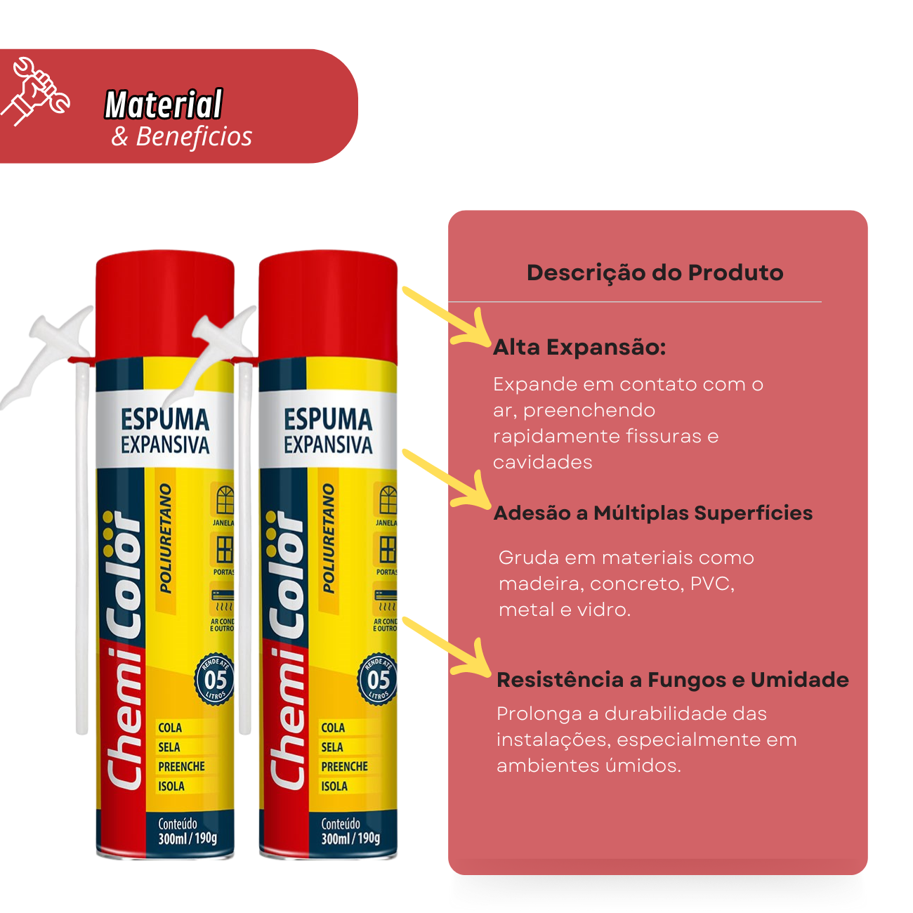 Spray de Espuma Expansiva de Poliuretano 300 Ml Chemicolor - 3