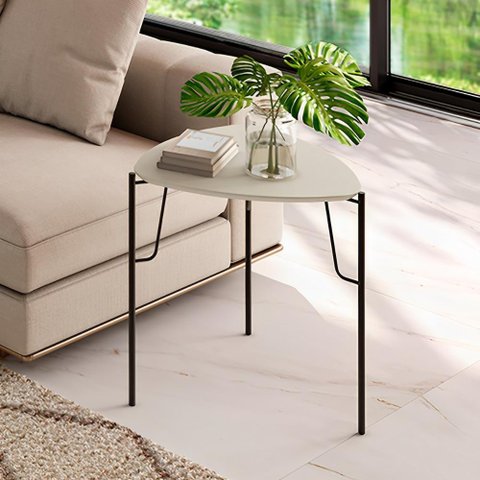 Mesa Lateral de Apoio P/ Sala 51cm Multiuso com Pés em Metal Cor:luna com Preto