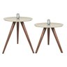 Jogo de 2 Mesa de canto Cor Off White Com Vidro Pé Palito 60/70 - Off White 50 Cm - 1