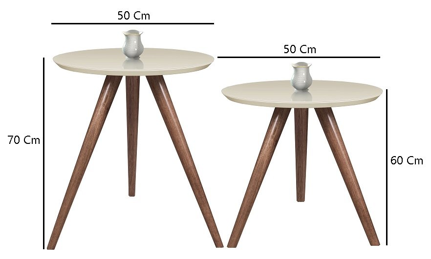 Jogo de 2 Mesa de canto Cor Off White Com Vidro Pé Palito 60/70 - Off White 50 Cm - 6