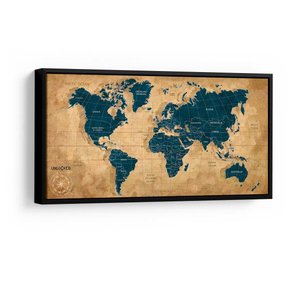 Quadro Mapa Meridiano 68x34cm Moldura Preta