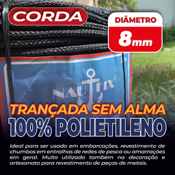 Corda Trançada Pe Virgem S/alma C/aprox. 306 Metros - Preto 8mm - 3