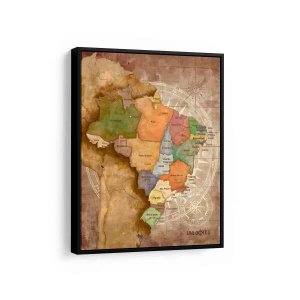 Quadro Mapa do Brasil Vintage 65x48cm Moldura Preta