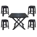 Ver imagem 1 de Mesa Quadrada Dobrável 80x72cm Preta + 4 Banquetas Empilháveis