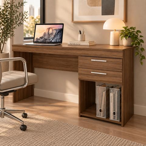 Escrivaninha Office 121cm com 2 Gavetas Marrom/Chumbo - Notável Móveis