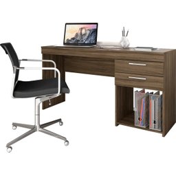 Mesa para Escritório com 2 Gavetas Notável Móveis - Nogal Trend - 1
