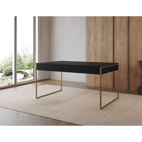 Mesa Industrial Filadélfia 120x75 Ferro Dourado Tampo Preto