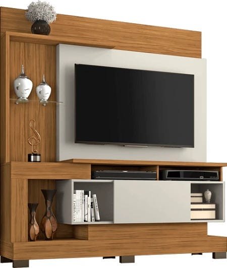 Estante Home para Tv até 50 Polegadas com Portas Deslizantes Notável - Freijó Trend/off White