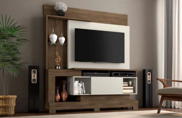 Estante Home para Tv até 50 Polegadas com Portas Deslizantes Notável - Nogal Trend/off White - 3