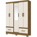 Ver imagem 1 de Guarda Roupa Solteiro B60 5 Portas e 2 Gavetas Nature/Off White com Espelho - Móveis Briz