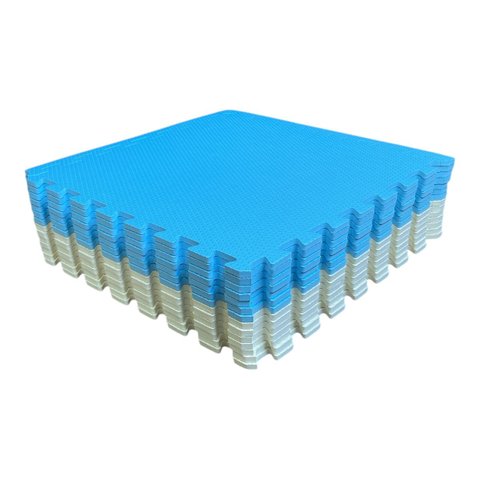Kit 10 Tatame Eva Linha Premium 50x50x1cm 10mm Azul Claro e Creme