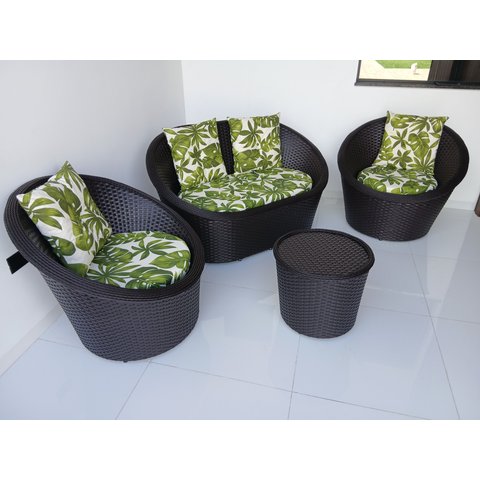 Conjunto Sofá com Poltronas para Jardim Varanda Área Externa em Alumínio e Fibra Sintética