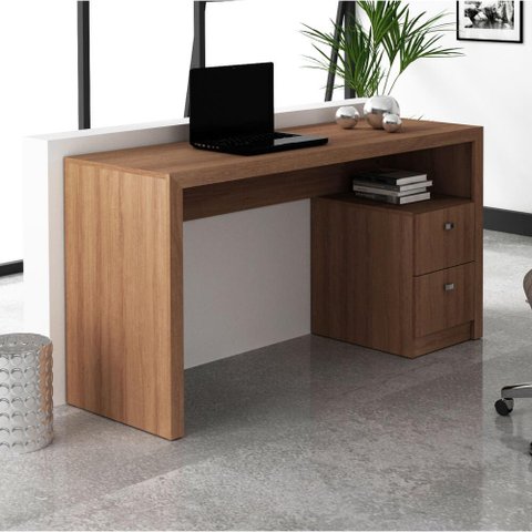 Mesa para Escritório com 2 Gavetas - Amêndoa