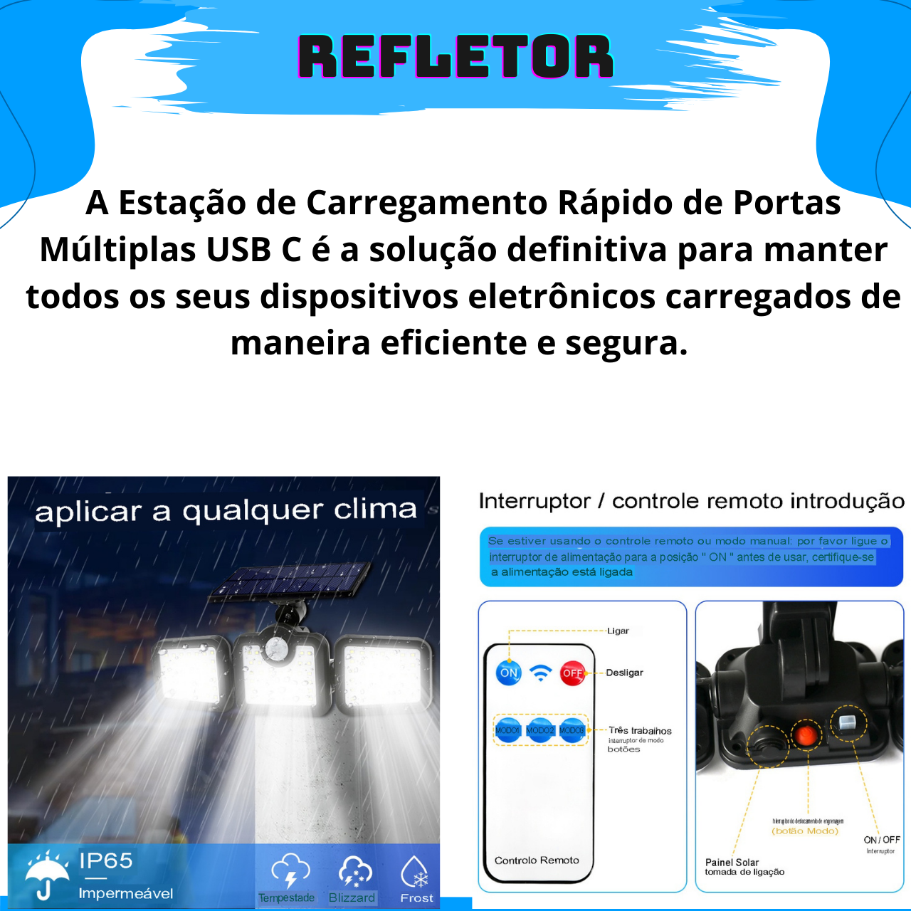 Refletor Grande de 120 Led com Painel Solar Giratório Sensor de Movimento Controle Remoto - 2