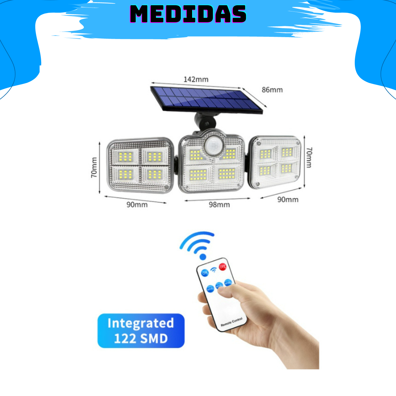 Refletor Grande de 120 Led com Painel Solar Giratório Sensor de Movimento Controle Remoto - 5