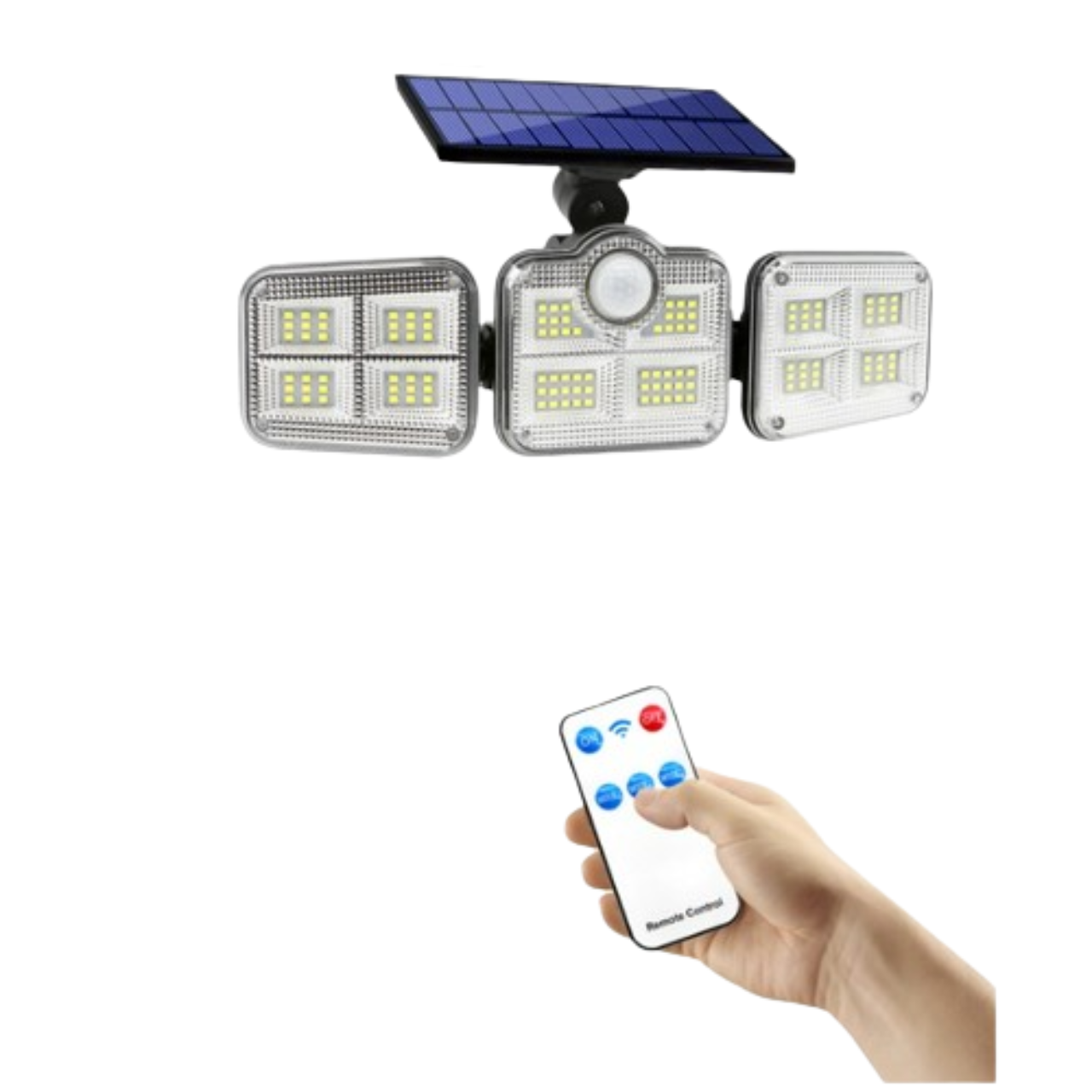 Refletor Grande de 120 Led com Painel Solar Giratório Sensor de Movimento Controle Remoto