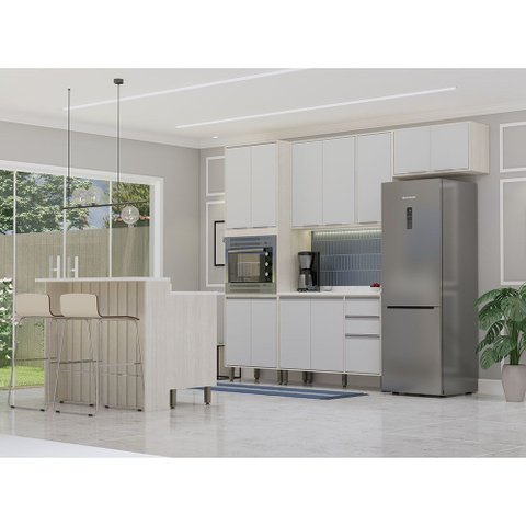 Cozinha Compacta 6 Peças com Espaço para Micro-ondas, Ilha e Tampo Art Luciane Móveis