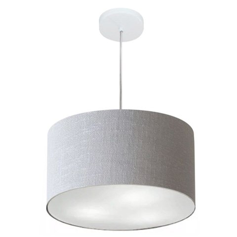 Lustre Pendente Cilíndrico Vivare Md-4099 Cúpula em Tecido 40x25cm - Bivolt - Rustico Cinza - Bivolt