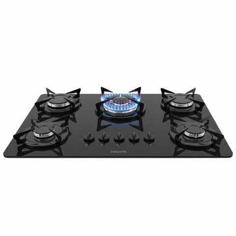 Cooktop 5 Bocas Tripla Chama Vidro Preto - Fogatti