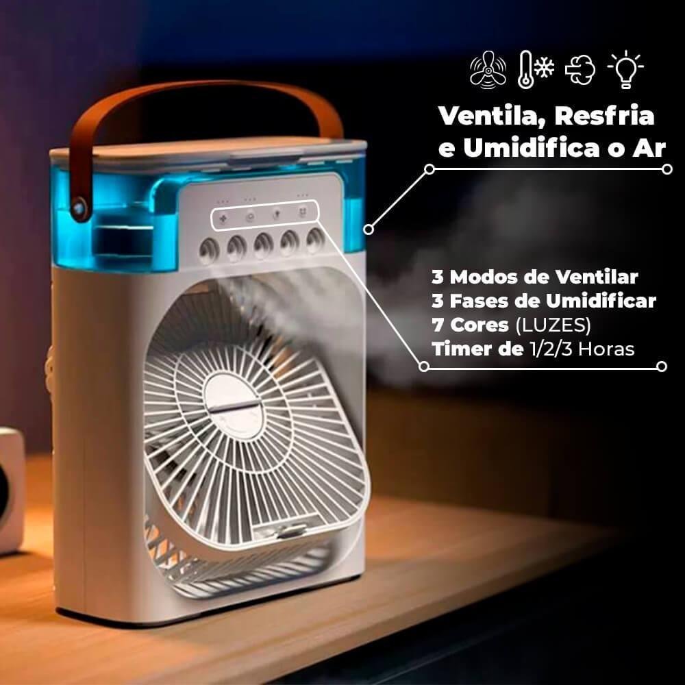 Ventilador Portátil Umidificador de Ar Climatizador Portátil Usb de Mesa com Iluminação Verde - 2