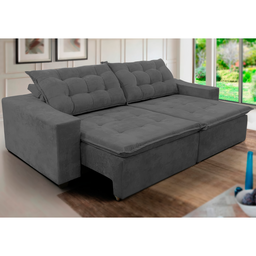 Sofá Amazonas 3 metros Retrátil com Molas Suede Veludo Light Cinza - Sofá na Web - 2