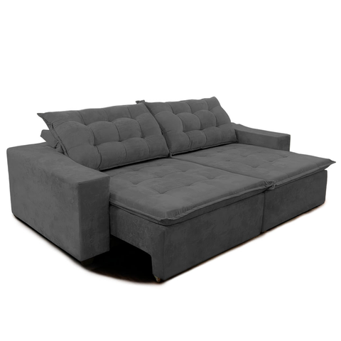Sofá Amazonas 3 metros Retrátil com Molas Suede Veludo Light Cinza - Sofá na Web