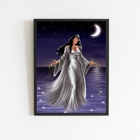 Quadro Umbanda Iemanjá 33x24cm - com Vidro:madeira Preta