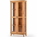 Ver imagem 1 de Cristaleira de Madeira Maciça 2 Portas de Vidro Bella Slim Carvalho Fosco