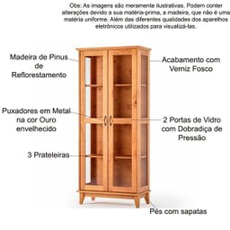 Cristaleira de Madeira Maciça 2 Portas de Vidro Bella Slim Carvalho Fosco - 4