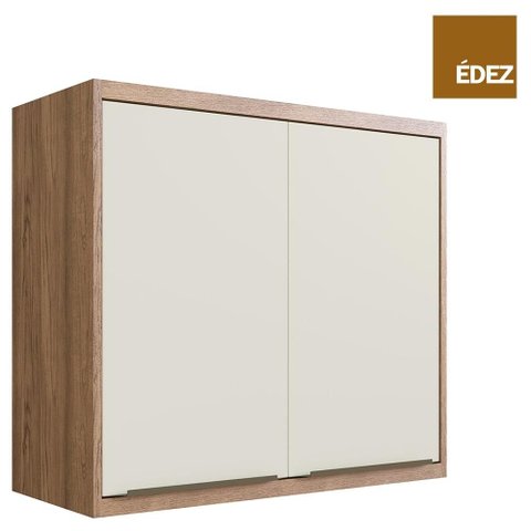 Aéreo Cozinha Modular 100% MDF Édez Uno, 2 Portas, Off White e Louro Freijó