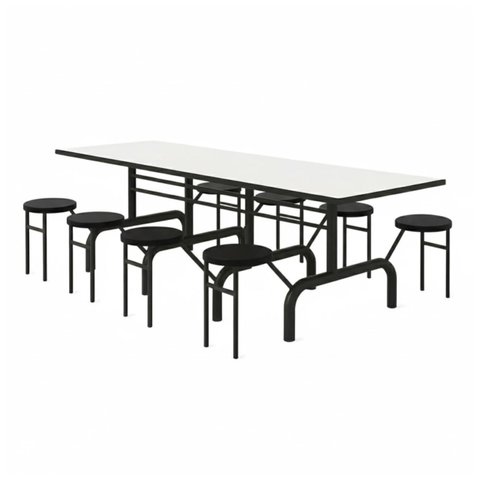 Mesa para Refeitório Escamoteável 08 Lugares Mdp Branco de 25 Mm - Assento Preto - 50804