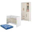 Ver imagem 1 de Berço Americano Soft com Guarda Roupa Flocos Branco Acetinado Colchão Ortobom - Tigus