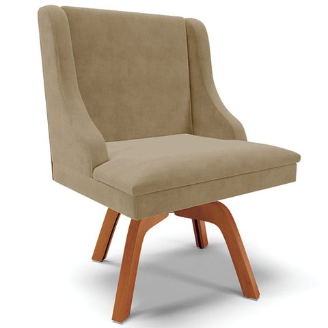 Cadeira Decorativa Sala de Jantar Base Giratória de Madeira Firenze Suede Nude/Natural G19 - Gran Be
