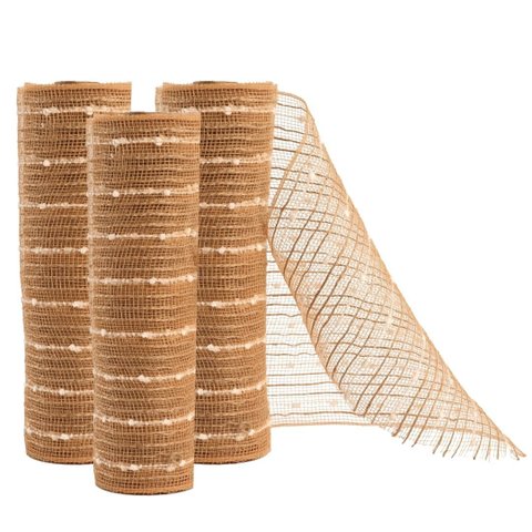 Kit 3 Telas Decorativa Fita Natal Malha Tule Sisal Flocos de Algodão 26cm X 5 Metros – Magizi